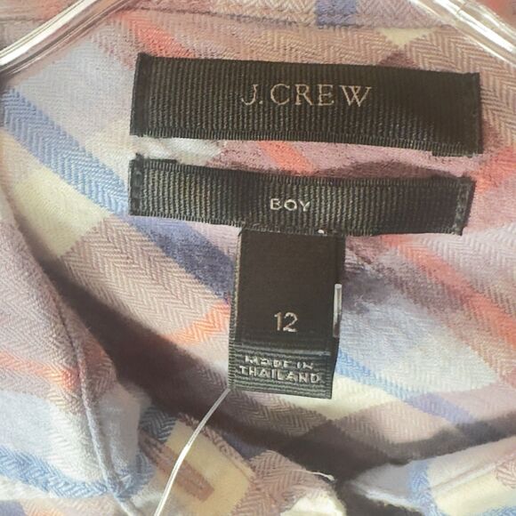 J.Crew Women Boy Fit Plaid Flannel Button Up Shirt Purple Blue & Red Check Sz 12 - Picture 8 of 10